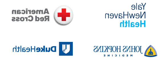 Logos of medical technology post-graduate destinations: Yale New Haven Health, 美国红十字会, 约翰霍普金斯医学院, Duke Health